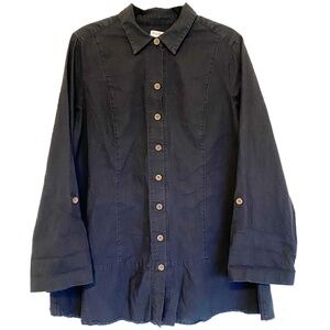 KIM ROGERS Linen Cotton Button-Down Tunic Shirt Size PXL Black Long Sleeve